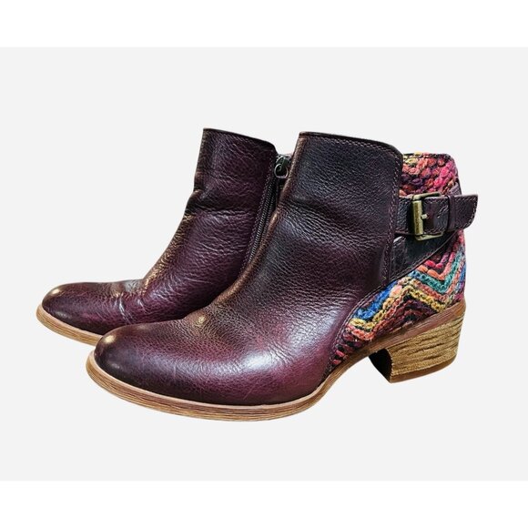 Comfortiva Ankle Boots Creston Eggplant Red Leather Multi Sweater Knit Size 9M - Picture 1 of 9